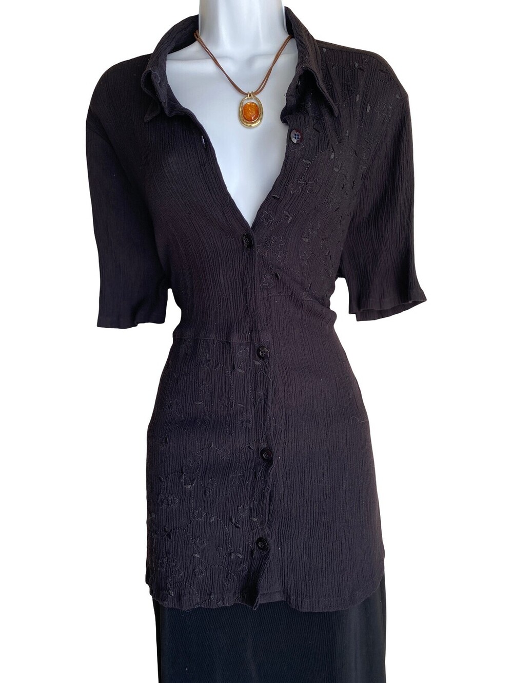 VTG Fashion Bug Women Plus 20 Black Embroidered Button Up Tunic Blouse Whimsigot